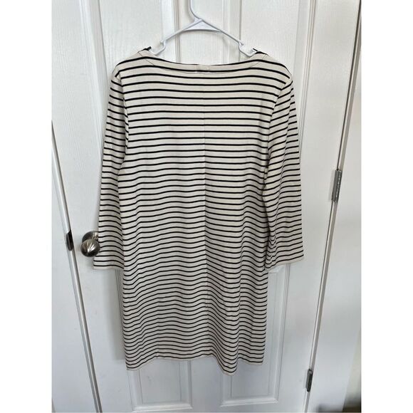 J. Crew Women's White Black Striped Pattern 3/4 Sleeve Mini Dress Sz L Nautical - Picture 2 of 7